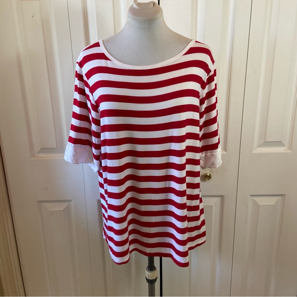 Vecceli Italy Red White Striped Top with Full Back Zipper sz XL